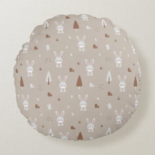 Adorable Rabbit Nursery Pattern Round Pillow