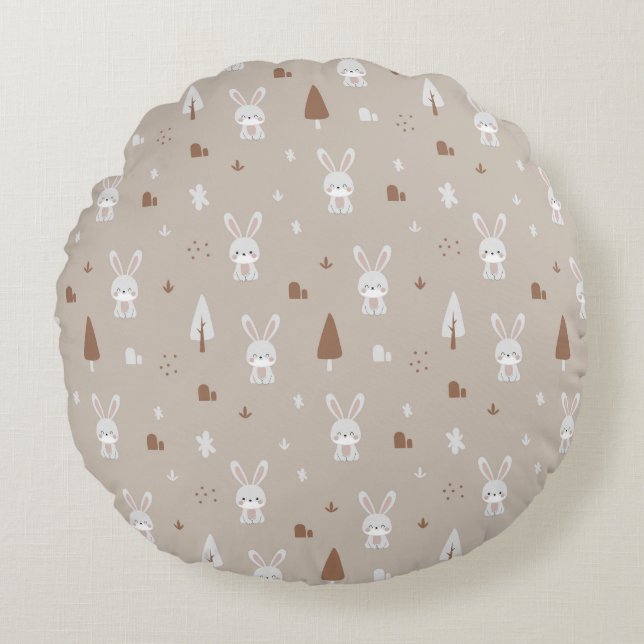 Adorable Rabbit Nursery Pattern Round Pillow (Front)