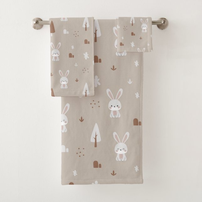 Adorable Rabbit Pattern Bath Towel Set  (Insitu)