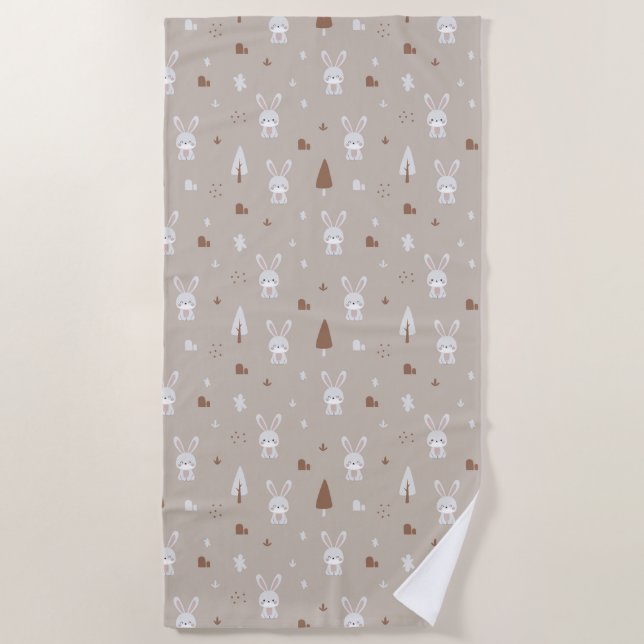 Adorable Rabbit Pattern Beach Towel (Front)