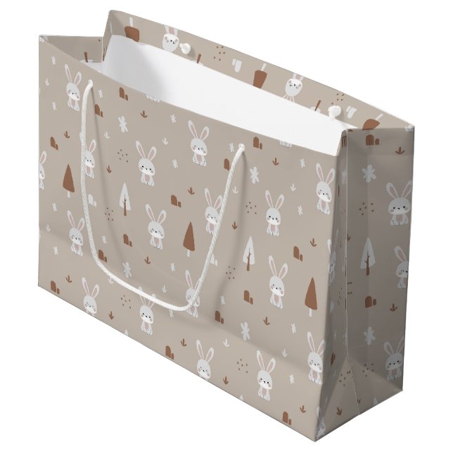 Adorable Rabbit Pattern Large Gift Bag (Front Angled)