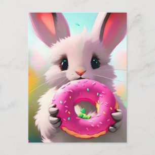 Adorable Rabbit With A Doughnut Postcard