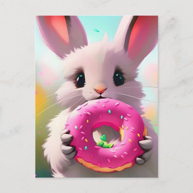 Adorable Rabbit With A Doughnut Postcard (Front)