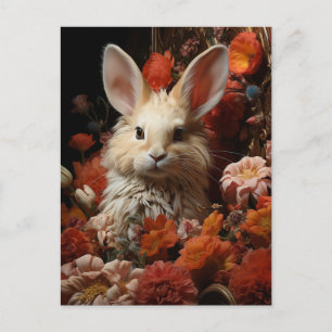 Adorable Rabbit with Flowers Postcard