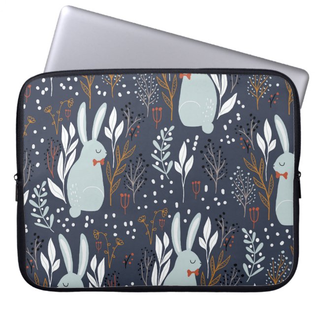 Adorable Rabbits: Forest Seamless Pattern Laptop Sleeve (Front)