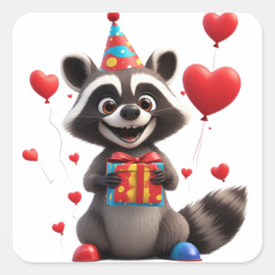 🦝 Adorable Racoon Birthday Celebration Square Sticker