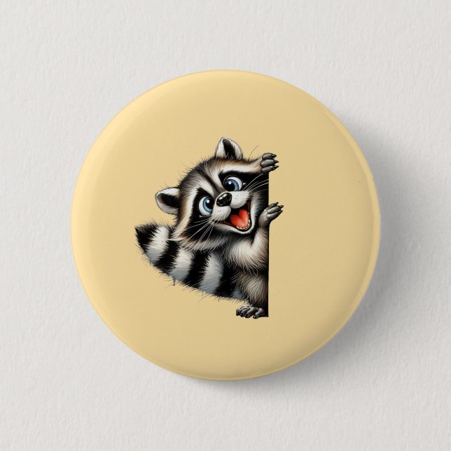 Adorable Racoon Christmas Peek - Cute Holiday Gif 6 Cm Round Badge (Front)