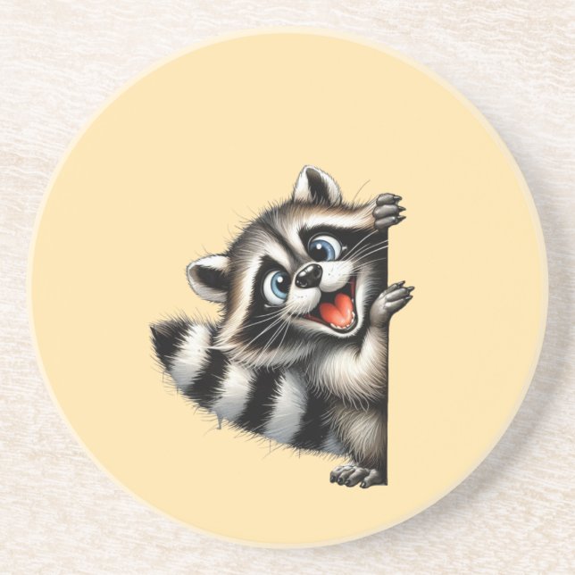 Adorable Racoon Christmas Peek - Cute Holiday Gif Coaster (Front)