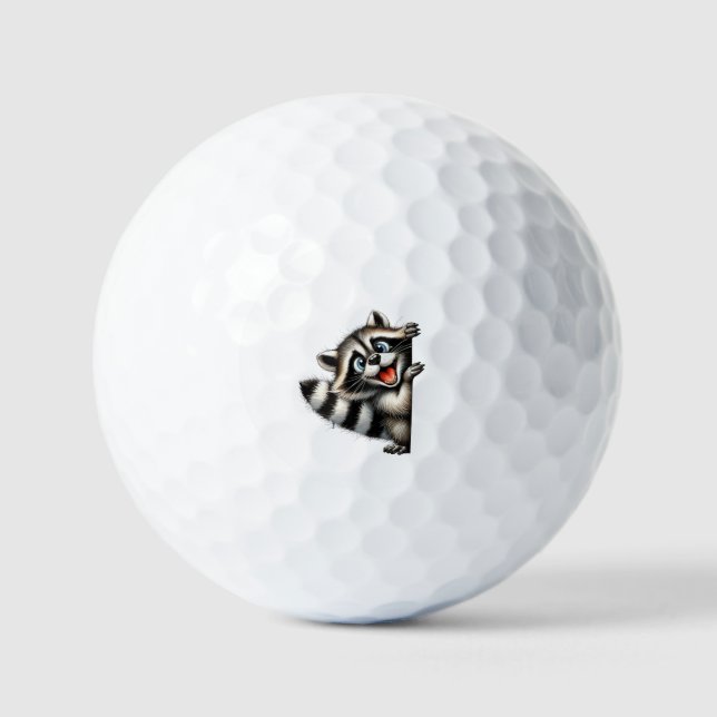 Adorable Racoon Christmas Peek - Cute Holiday Gif Golf Balls (Front)