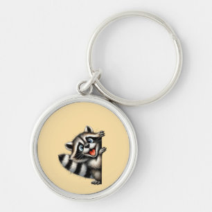 Adorable Racoon Christmas Peek - Cute Holiday Gif Key Ring