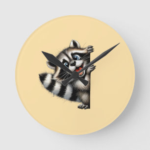 Adorable Racoon Christmas Peek - Cute Holiday Gif Round Clock