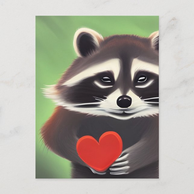 Adorable Racoon Holding A Heart Postcard (Front)