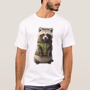 Adorable Racoon in Green Knit Vest T-Shirt
