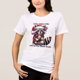 Adorable racoon wearing a Santa hat holds cookies Tri-Blend Shirt