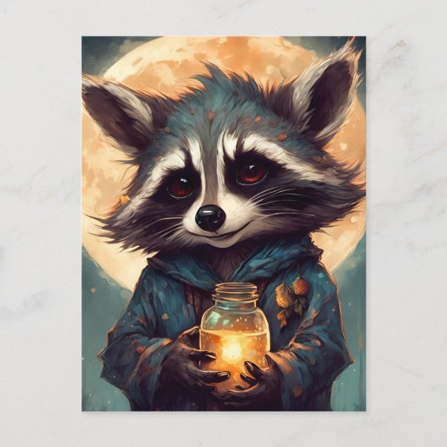 Adorable Racoon With a Magic Potion Postcard (Front)