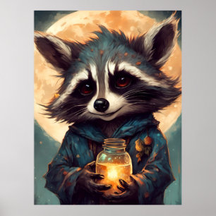 Adorable Racoon With a Magic Potion Poster