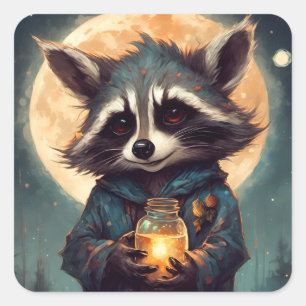 Adorable Racoon With a Magic Potion Square Sticker