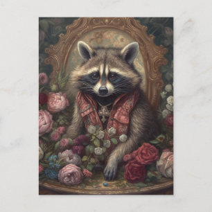 Adorable Racoon with Flowers Postcard