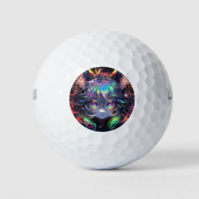 Adorable Rainbow Catgirl Furry Anime Golf Balls (Front)