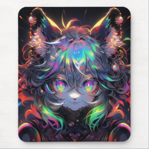 Adorable Rainbow Catgirl Furry Anime Mouse Pad