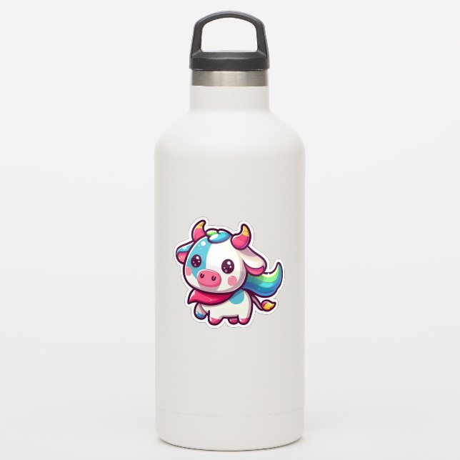 Adorable Rainbow-coloured Cow with Playfu Charm (Waterbottle)