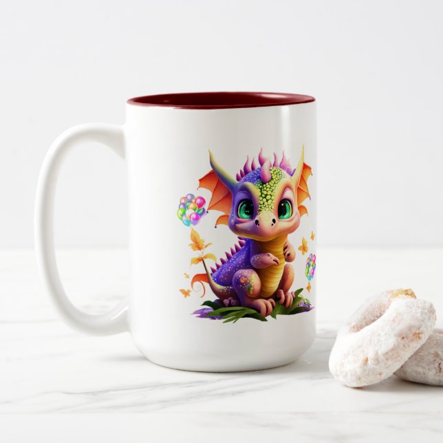Adorable Rainbow Dragon Design Mug (With Donut)