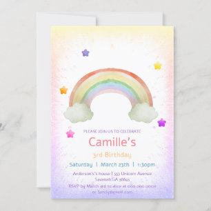 Adorable rainbow girl birthday  invitation