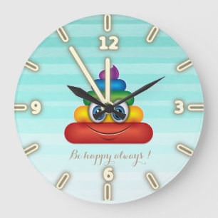 Adorable Rainbow Poop  Emoji -Be happy always Large Clock