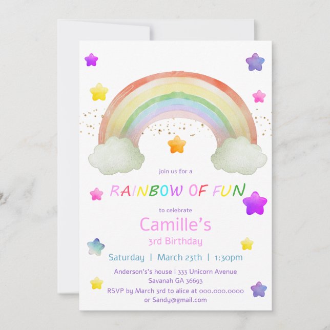 Adorable rainbow star girl birthday  invitation (Front)
