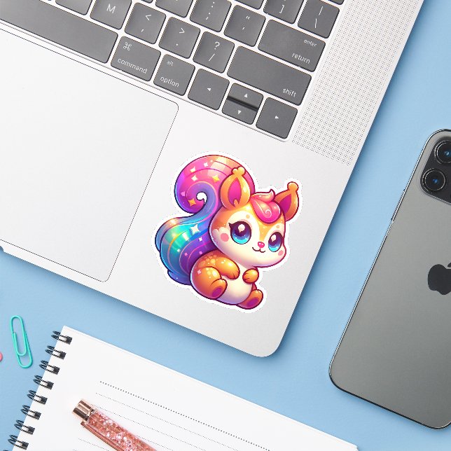 Adorable Rainbow Tailed Squirrel with Sparkling Ch (Laptop w/ iPhone)