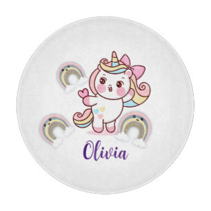 Adorable Rainbow Unicorn Customized Serving Tray Cutting Board