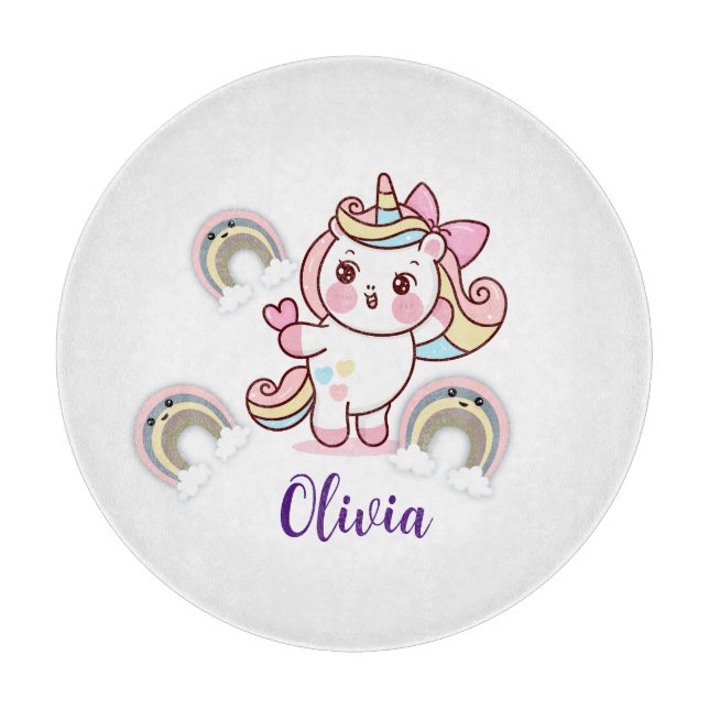 Adorable Rainbow Unicorn Customized Serving Tray Cutting Board (Front)