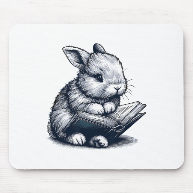 Adorable Reading Bunny Drawing For Book Lovers Phi Mouse Pad (Front)