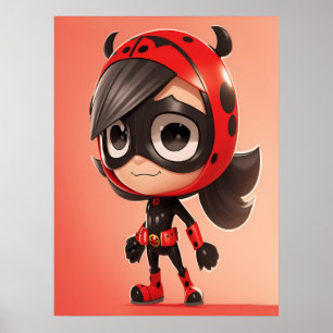 Adorable Red and Black Ladybug Comic Style AI Art Poster