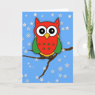 Adorable Red and Green Owl for Christmas Holiday Card