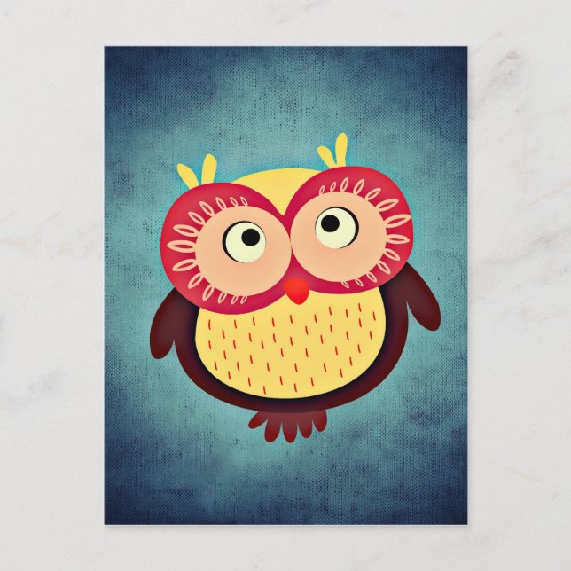 Adorable Red and Yellow Owl Illustration Postcard (Front)