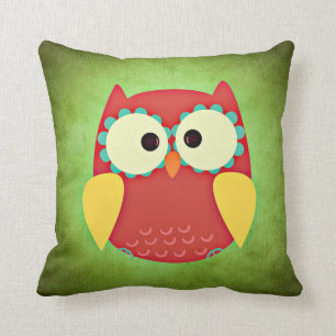 Adorable Red and Yellow Owl Nursery Decor Cushion