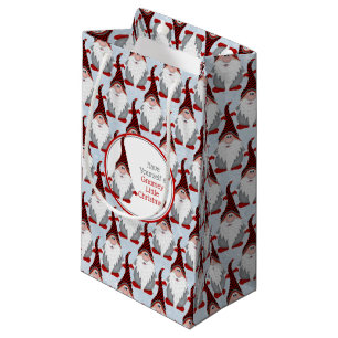 Adorable Red Black Grey Gnome Xmas Christmas Small Gift Bag