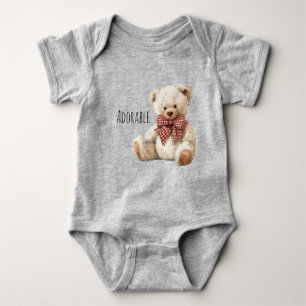 Adorable Red Cream Teddy Bear Baby Bodysuit