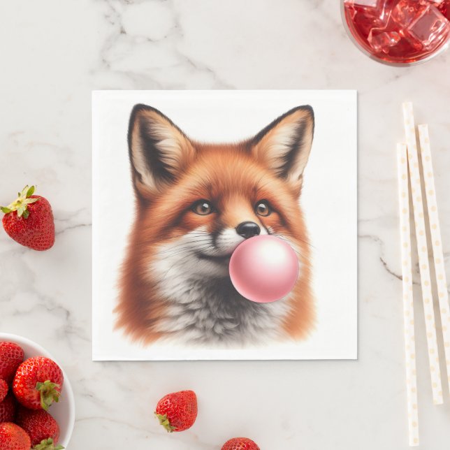 Adorable Red Fox Blowing Bubble Gum Nursery Table Napkin (Insitu)