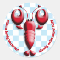 Adorable Red Lobster Heart Pincers Blue Chequered