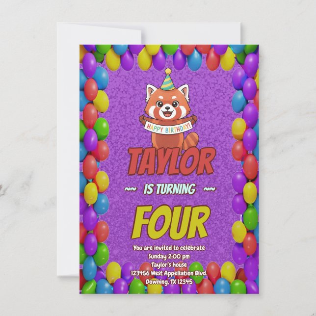 Adorable Red Panda Birthday Invite (Front)