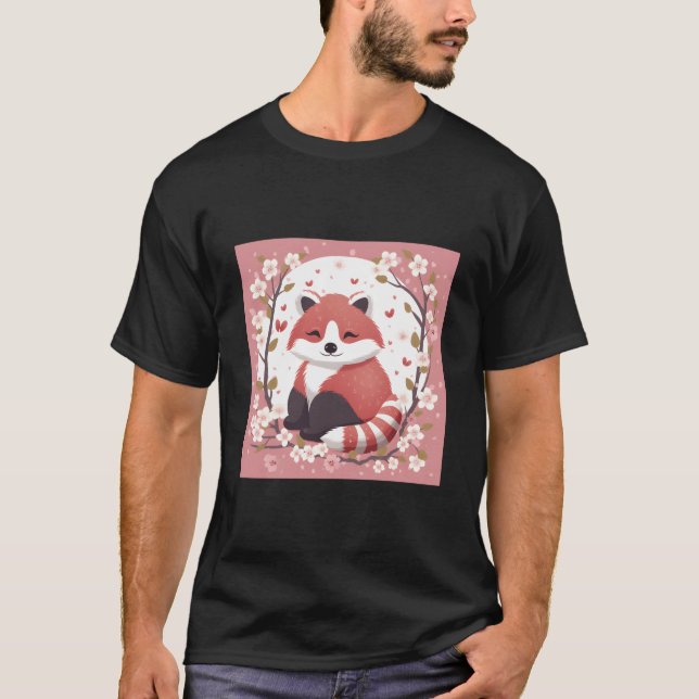 Adorable Red Panda Cherry Blossom Garden Charming  T-Shirt (Front)