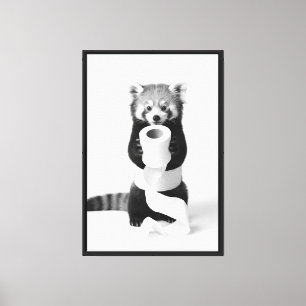 Adorable Red Panda Holding Toilet Paper Minimalist Canvas Print