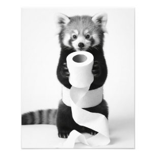 Adorable Red Panda Holding Toilet Paper Minimalist Photo Print