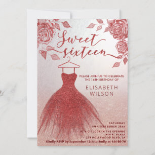 Adorable Red roses red glittery dress  Invitation