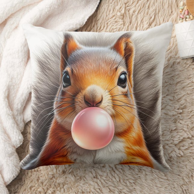 Adorable Red Squirrel Blowing Bubble Gum Nursery Cushion (Blanket)