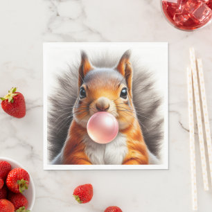 Adorable Red Squirrel Blowing Bubble Gum Nursery Napkin