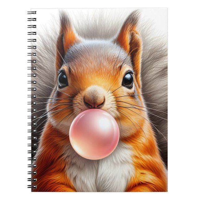 Adorable Red Squirrel Blowing Bubble Gum Spiral Notebook (Front)