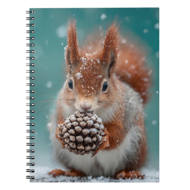 Adorable Red Squirrel in the Snow with a Pinecone Notebook (Front)